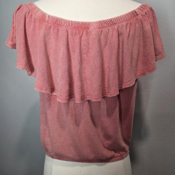 We The Free Off Shoulder Linen Blend Ruffle Hem Blouse Womens Coral Medium NWT - Picture 5 of 10
